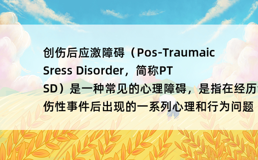 创伤后应激障碍（Pos-Traumaic Sress Disorder，简称PTSD）是一种常见的心理障碍，是指在经历创伤性事件后出现的一系列心理和行为问题